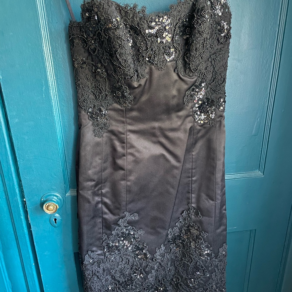 Silk Black Beaded Lace Strapless Dress